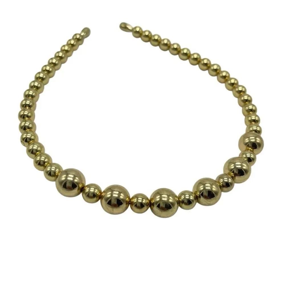 Gold-Tone Beaded Headband for Women – Slim Boutique Hairband, Elegant and Chic